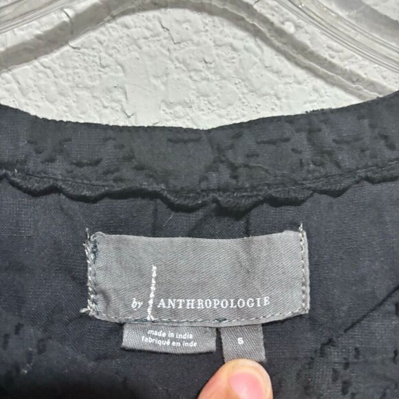 Anthropologie Tiered Blouse Tunic ‎ Small Black Sleeveless Textured Lace Detail - Picture 6 of 9